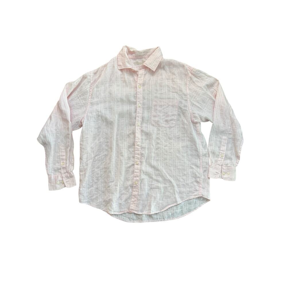Caribbean Men's Pink Linen Blend Long Sleeves Button Down Shirt Size Large